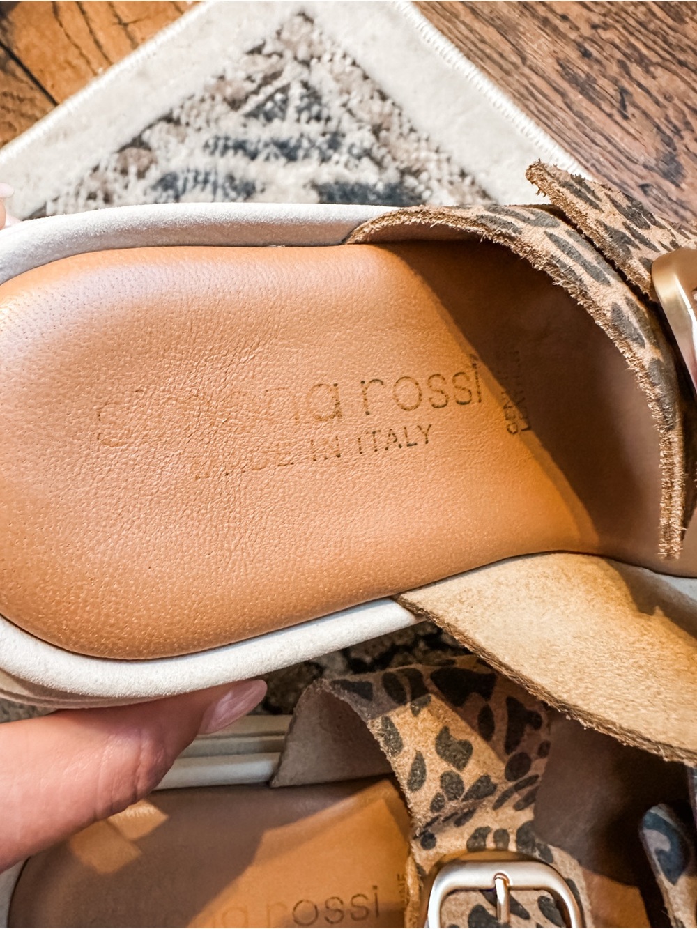 Simona Rossi Leopard Print Double Buckle Slide Sandals - Tan Brown - Picture 2 of 5